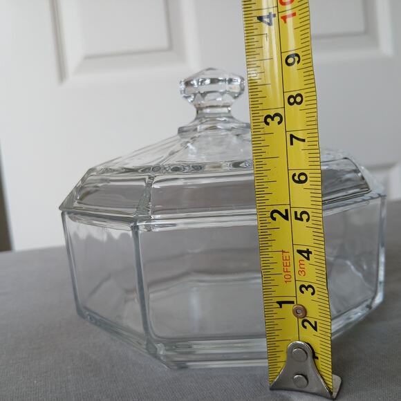 Arcoroc France Octagonal Clear Glass Covered Dish display Vintage 80s potpourri - Picture 11 of 12